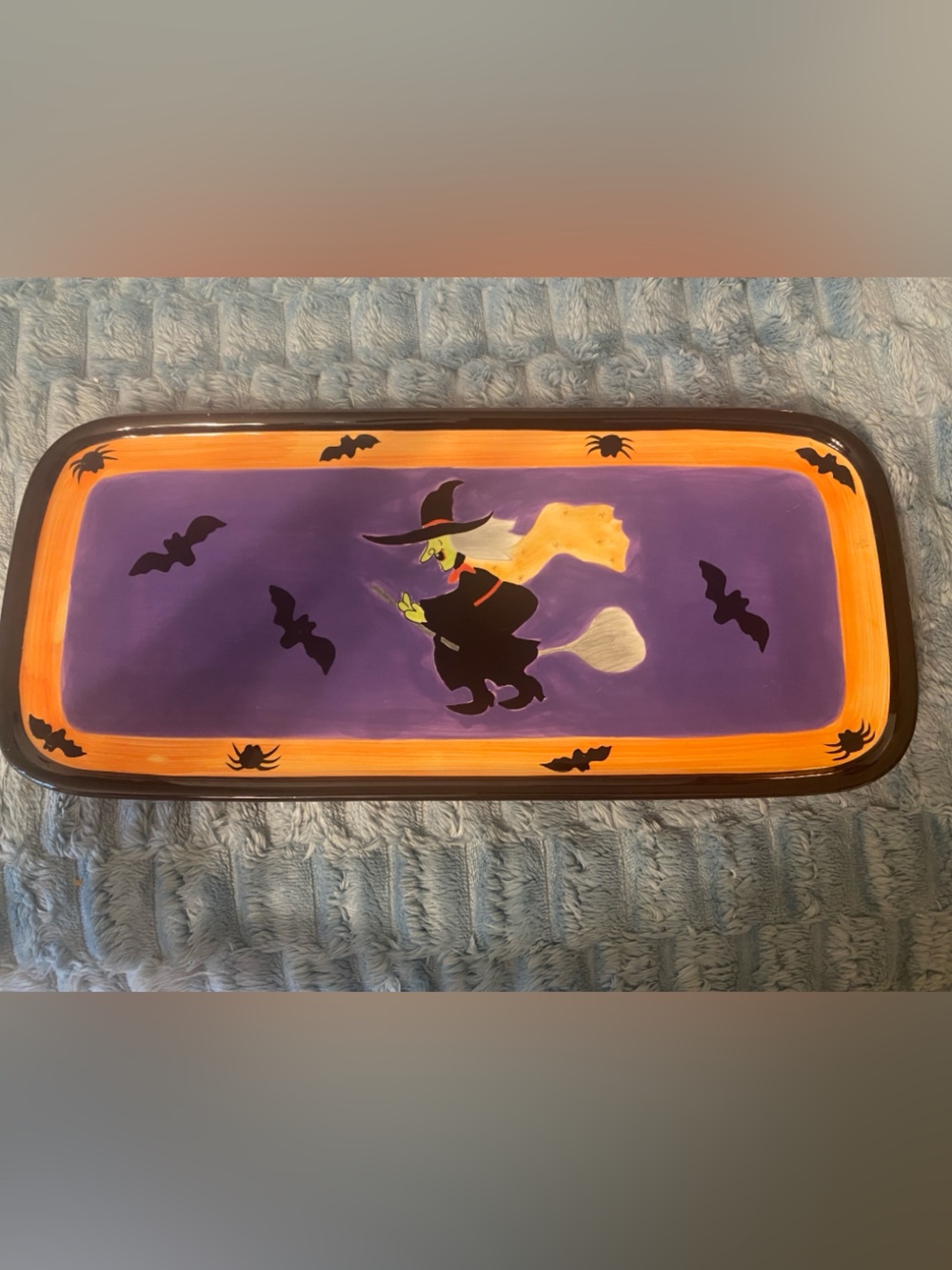 Vintage 90s Folk Art Wood Halloween Candle Holder Sign Ghost Cat Pumpkin